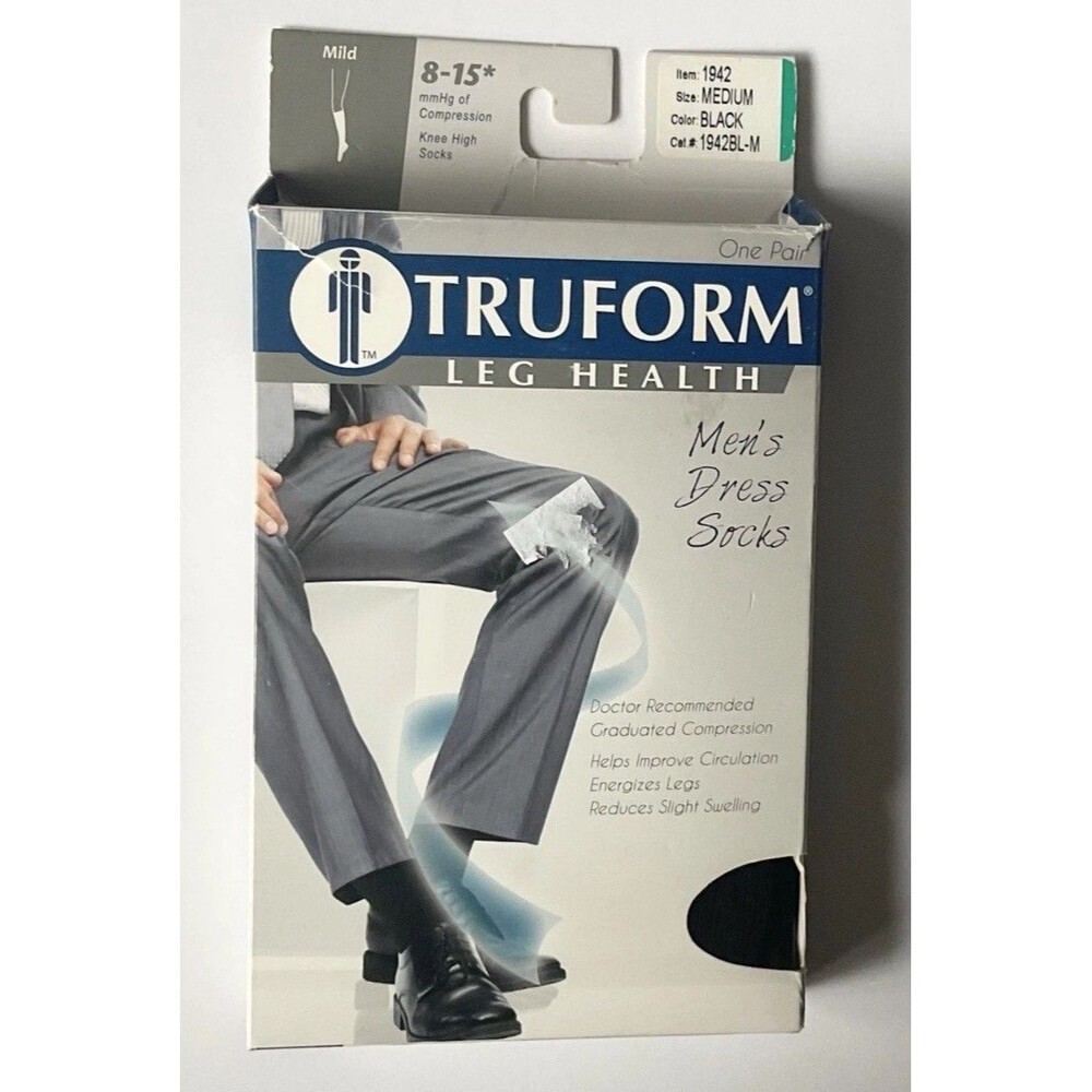 Truform Leg Health - Medium (7.5 - 10) Black Knee High Men's Dress Socks - 1942